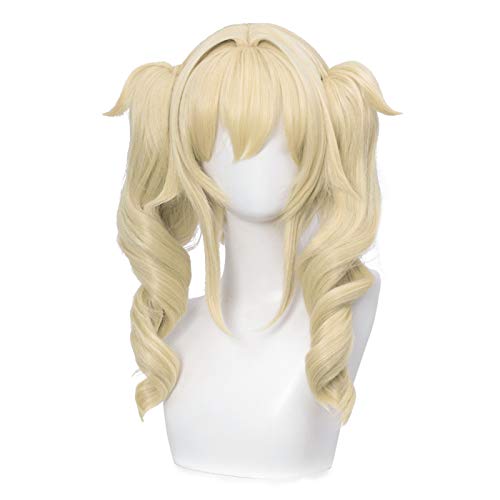 SL Blonde Cosplay Wig with Pigtails for Barbara Genshin Impact Girls Women Anime Curly Lolita Hair Wigs with Ponytails Bangs + Cap