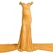 Women Maternity Dress for Photography Mermaid Off Shoulder Elegant Fitted Chiffon Gown Baby Shower Pregnancy Maxi Dresses for Photoshoot Ruched V Neck Long Slim Fit Flowy Photo Props Dress Yellow