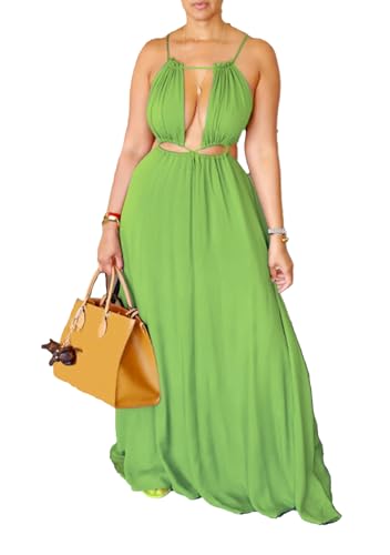 Image of Famnbro Womens Sexy Summer Dress Halter Neck Sleeveless Tie Back Boho Resort Maxi Dresses 2026 Beach Vacation Outfits
