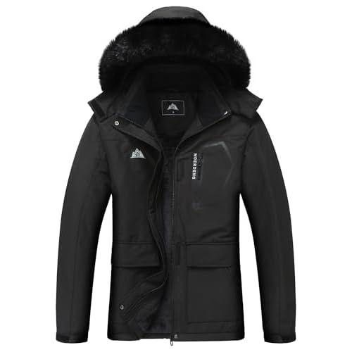 MOERDENG Women's Ski Jacket Waterproof Warm Winter Coat Hooded Snowboarding Jacket Versatile for Hiking & Winter Activities Black X-Large