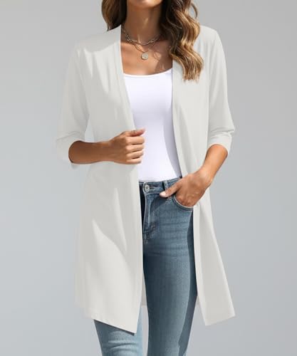 Image of YSYOKOW Lightweight Cardigans for Women 3 /4 Sleeve Long Open Front | Cardigan sweaters for women lightweight, summer cardigans for women lightweight, long cardigans for women trendy, dressy