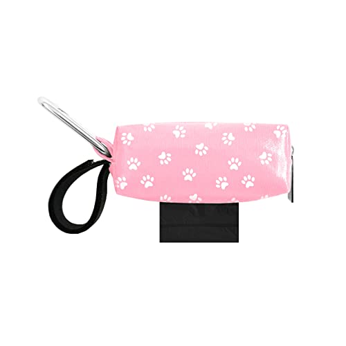 Doggie Walk Bags Pink Paw Dog Poop Bag Holder for Leash, Dog Waste Bag Dispenser with Metal Clip and Adjustable Strap, Tie Handles