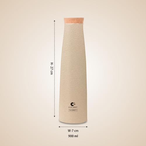 Image of CLAY CRAFT VACBOTT Chariott Cork Single Walled Non Insulated Water Bottle, 900ML (Beige) Steel Water Bottles for School, Office, Home, Gym, Water Bottle for Men Leakproof, Rust Free Steel Bottle