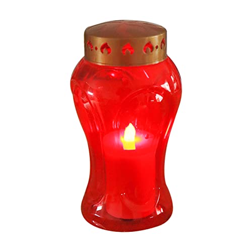 DZAY Bougie Funéraire, Lampe Funéraire LED Rouge ou Blanc, Lampe à Bougie Solaire à LED avec Capteur Crépusculaire, Bougie Solaire Exterieur Cimetiere, Bougie Cimetiere Forme de Croix pour Cimetière Cover