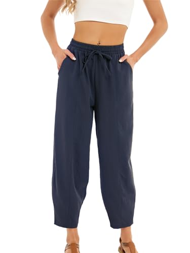 Pantalon Femme Extensible Cuisse Respirant Barrel Sport Sarouel Cordon de Serrage Taille Élastique Poches Léger Loisirs Ample Décontractés Transpiration...