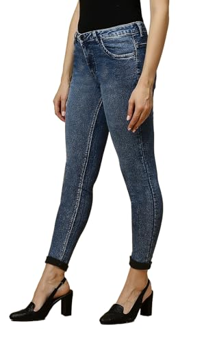 Image of TWGE - Women's Mid Rise Skinny Fit Jeans - Single Button, Stretchable Denim Pants - Ankle Length - Stylish Casual Wear