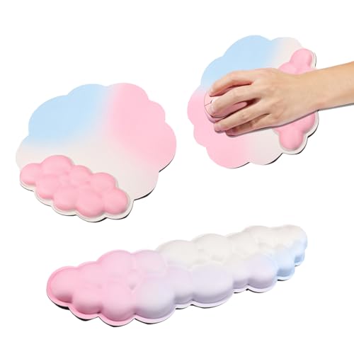 Reposamuñecas Teclado Raton Nube,Smavles Espuma de Memoria Teclado Raton Reposamuñecas con Base Antideslizante,Juego de Reposamuñecas Ergonómico Alfombrilla de Teclado y Ratón Soporte de Muñeca
