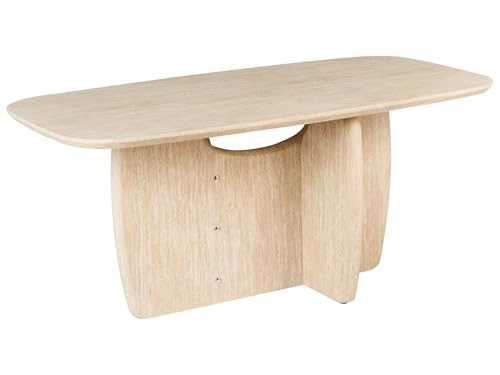 Beliani Table de Salle à Manger Minimaliste Rectangulaire Socle Large 180 x 90 cm MDF Marron Clair Travers