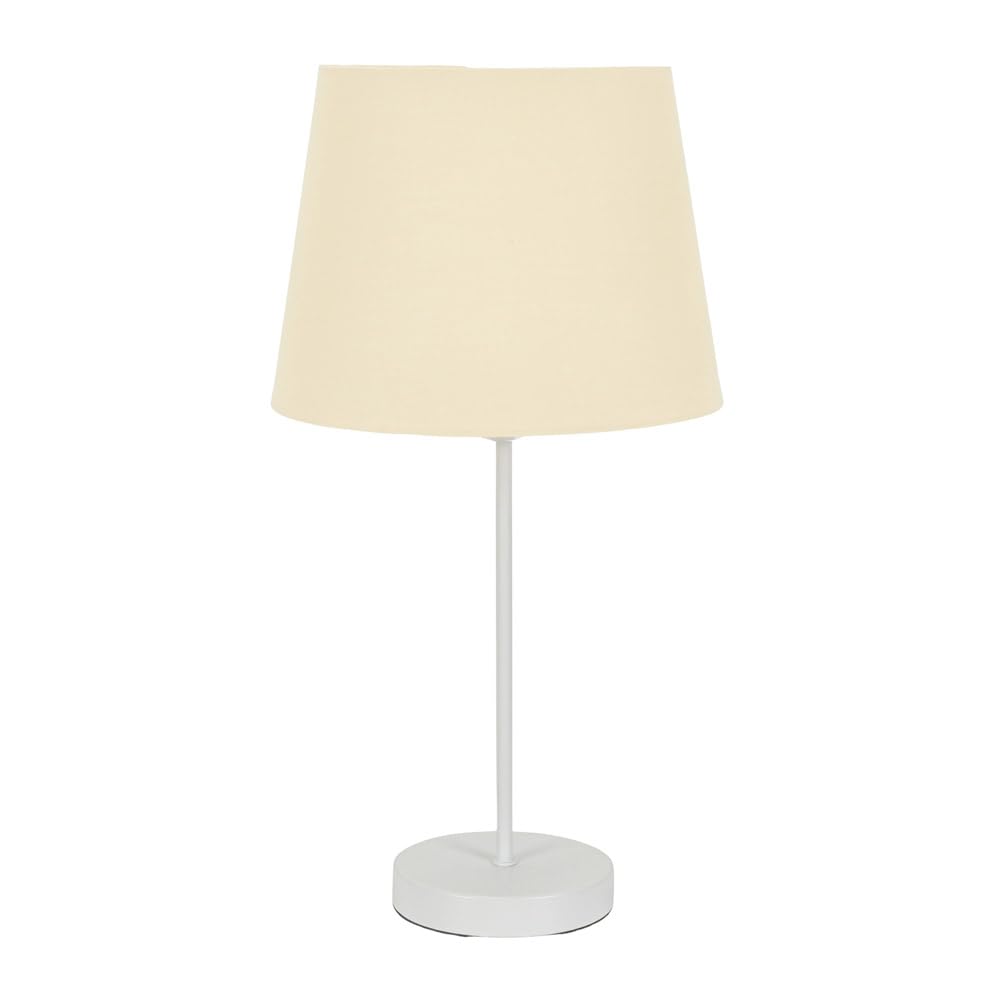 Valuelights Unisex Beige Charlie White Single Stem Table Lamp With Fabric Tapered Lamp Shade And Led Bulb In