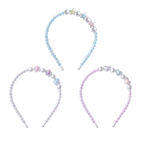 QadiraQian 3 Pcs Pearl Headband Colourful Beaded Headband Wedding Party Headbands Sets Bridal Fashion Hair Accessories for Women Girls Kids