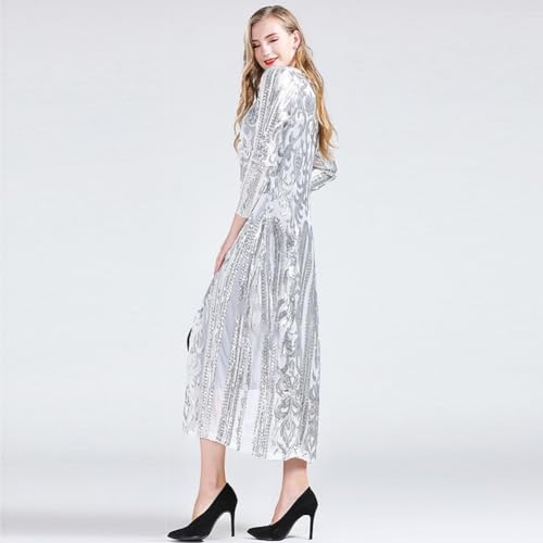 Image of Sparkly Cardigan for Women 1920s Sequin Cardigans Long Sequin Duster Blazer 20s Glitter Open Front Coat Cover Up Dress