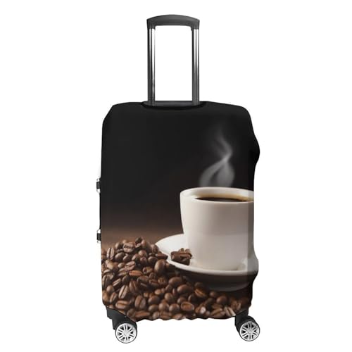 Coffee Cup And Coffee Beans Luggage Cover Elastic Suitcase Protector Case Anti-Scratch Washable Baggage Covers Protector For Traveling, Aircraft Consignment S4