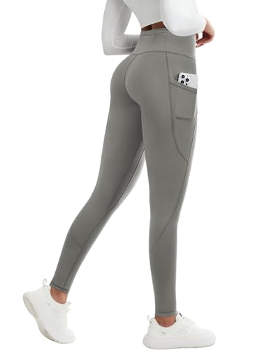 CMTOP Leggins Termicos Mujer Deporte Forro Polar Invierno Mallas Impermeables Pantalon Termicas Cintura Alta Leggings Yoga Running Pantalones con Bolsillos (Gris, M)