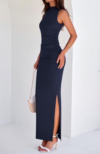 BTFBM Summer Two Piece Skirt Set for Women 2025 Dressy Lightweight Sleeveless Knit Top Going Out Split Maxi Skirt Set