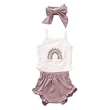 Thorn Tree Newborn Baby Girls Boys Clothes Cotton Suit Cute Baby Kid Infant Romper Play Wear Summer Rainbow Outfits(3Pcs White Rianbow Bodysuit&Purple, 6-12 Months)