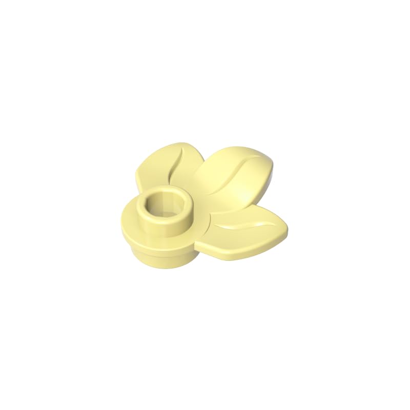 32607 Ornaments Plant, Plate 1x1 Round with 3 Leaves 50 Pieces GDS-1576 Compatible with Lego Building Blocks Color:Light yellow