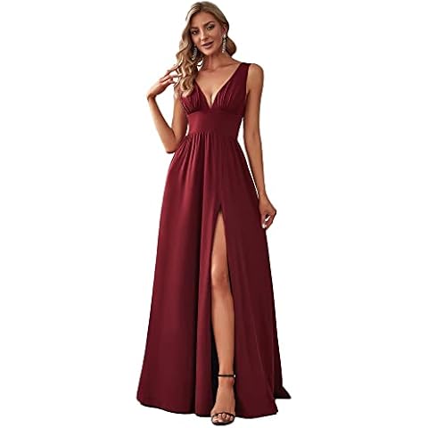 Ever-Pretty Women's Burgundy Pleated Backless Dress US14 Cover