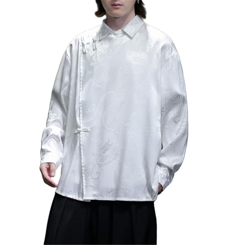 Camisa de manga larga para hombre estilo chino con cuello mandarín para otoño