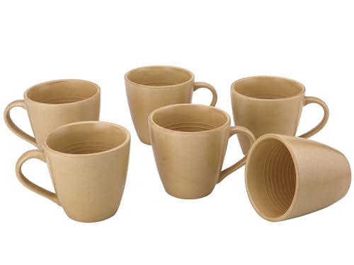 Image of Bodhi House Handcrafted Ceramic Coffee Mug Set of 6 Pieces (350 Ml), Stoneware Tea Cup, Microwave Safe Large Milk Mug, Matte Finish, Ideal for Daily use, Casual Gatherings and Gifting, Wood Brown