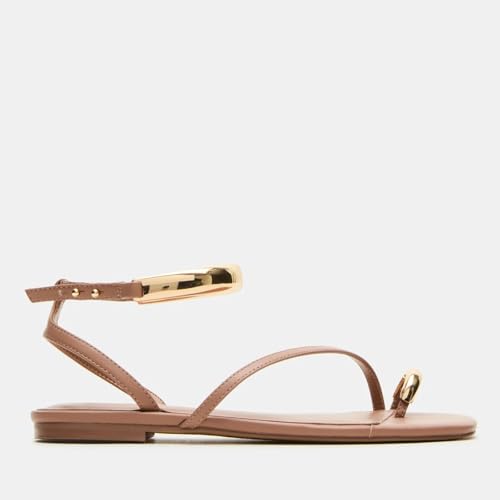 Image of Yishaweiqi Metal Ankle Strap Flat Sandals for Women Toe Ring Strappy Slip On Sandals Open Square Toe Beach Sandals