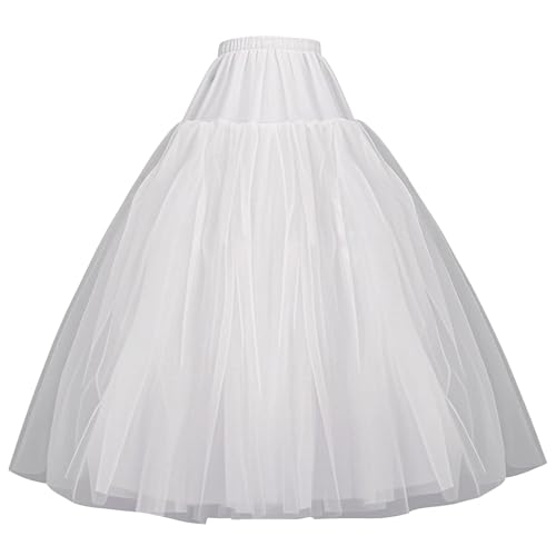 A-Line Hoopless Petticoat Crinoline Underskirt Slips 4 Layers Floor Length Slips for Wedding Dress White