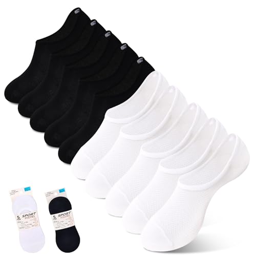 10 Pairs Thin Black and White Nylon No Show Womens Female, Ideal, Breathable Fit liner no slip low cut socks