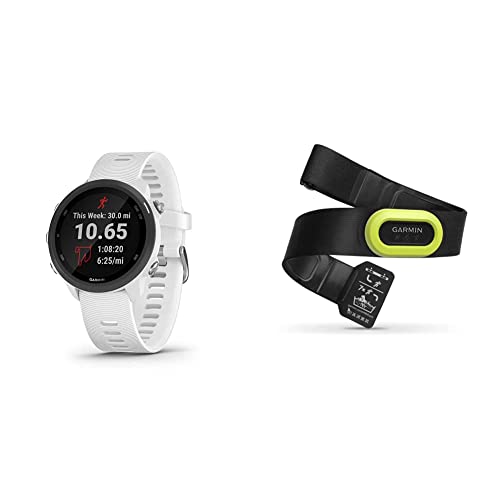 Garmin Forerunner 245 Music, GPS Running Smartwatch with Music and Advanced Dynamics, White & HRM-Pro, Premium Heart Rate Monitor Chest Strap, Real-Time Heart Rate Data and Running Dynamics, Black