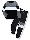 mkodopy Boys Clothes Hoodie Sweatsuits Tops and Pants Boys Fall Winter Outfits Boy Clothing Set (Black Gray, 5-6 Years)