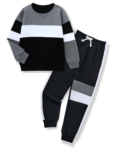 mkodopy Boys Clothes Hoodie Sweatsuits Tops and Pants Boys Fall Winter Outfits Boy Clothing Set (Black Gray, 5-6 Years)