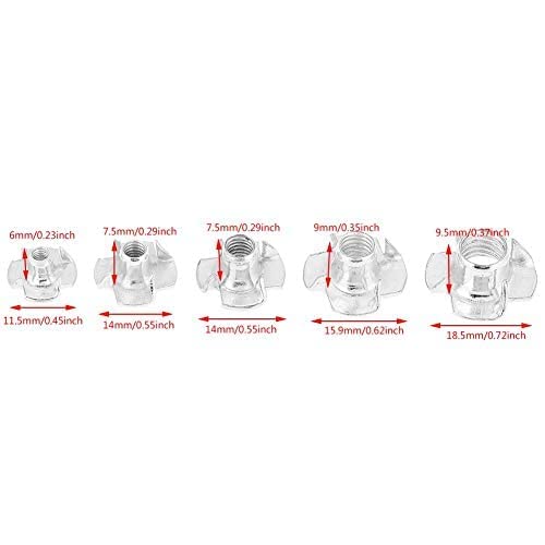 Walfront Pack of 100 T-Nut M4 M5 M6 M8 Optional Four-Pronged Tee Nut For Woodworking Furniture Rock Climbing Holds(M5) - Image 5