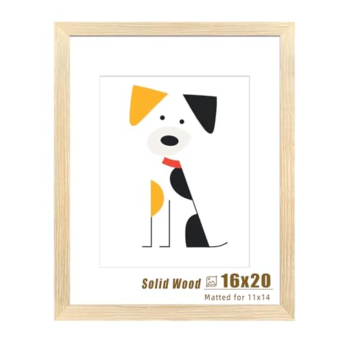 LUCKYLIFE 16x20 Picture Frame Natural Solid Wooden Poster Frames for Wall Display 11x14 with Mat or 16x20 Without Mat 1 Pack
