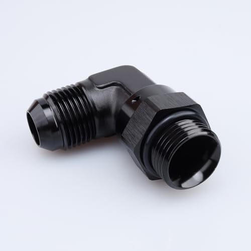 Image of AC PERFORMANCE Black Aluminum 90 Degree -12 AN Male Flare to -12 AN Male Swivel Fitting Adapter With AN12 O-ring ORB Port