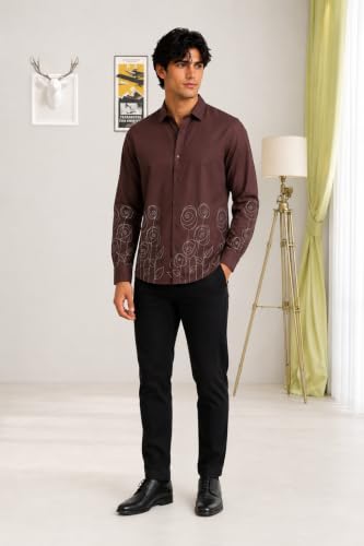 Image of Youth First Men's Cotton Blend Casual Shirt | Regular Fit Solid Full Sleeve Button Down Collared Shirts | Comfortable Formal Office Business Casual for Men