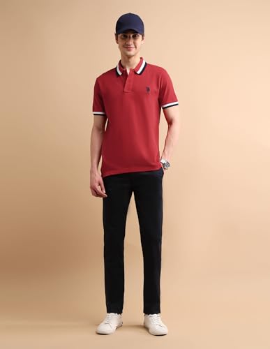 Image of U.S. Polo ASSN. Solid Slim Fit Polo T Shirts for Men - 100% Cotton, Half Sleeves Mens Tshirt