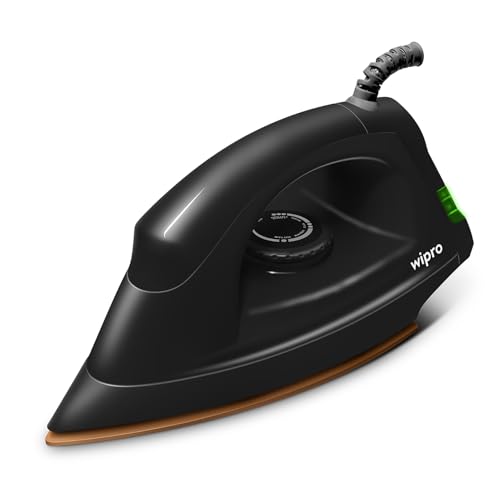 Image of Wipro GD208 Automatic Electric Dry Iron 1200 Watt With Large LED Indicator | Large Soleplate|Anti Bacterial German Weilburger Double Coated Soleplate | Quick Heat Up - 1200 Watts, Black