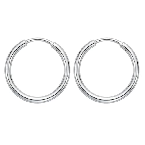 Image of Parnika MJ 925 Medium Size 15mm Diameter Bali Hoops Silver Earrings in Pure 92.5 Sterling Silver for boys /girls /men /women