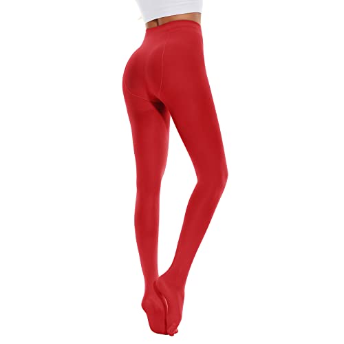 Image of American Trends Tights for Women, 80D Semi Opaque High Waisted Pantyhose, Footed Run Resistant Dance Tights Stockings