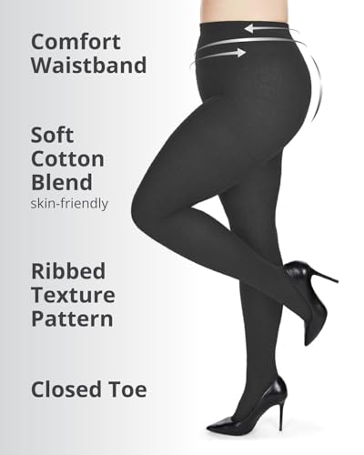 Image of MeMoi Boston Ribbed Cotton Sweater Tights, Warm Opaque Winter Tights