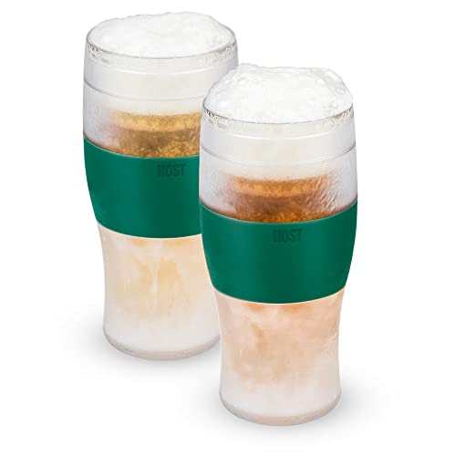 Host Freeze, Frozen Mugs, Freezable Pint Set, Beer Keep Your Drinks Cold, Double Walled Insulated Glasses, Tumbler for Iced Coffee, 16oz, Set of 2, Green