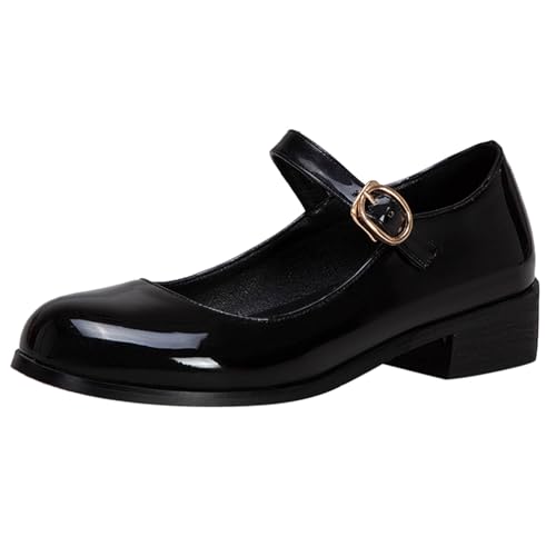Gicoiz Patent Mary Jane Girls School Low Block Heel Shoes