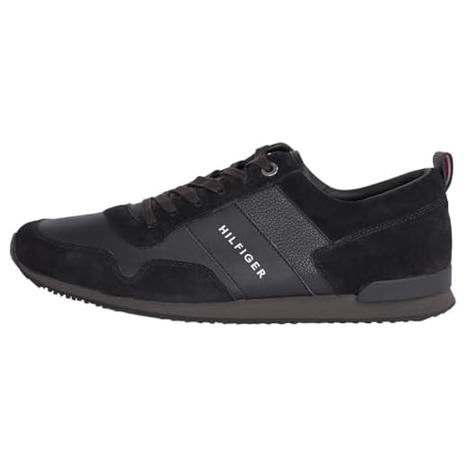 Tommy Hilfiger Hombre Sneaker Running Iconic Leather Suede Mix Runner Zapatillas Deportivas, Negro (Black), 42 EU