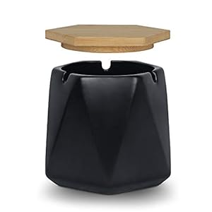 ONEDERZ Asbak voor buiten met deksel, keramische windasbak, geurdicht, stormasbak voor thuiskantoor, decoratie (zwart)
