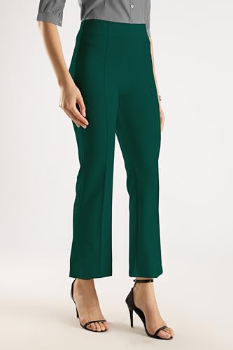 Image of SWADESI STUFF Women's Bell Bottom Trousers - High Waisted Wide Leg Palazzo Pants | Stretchy Cotton Blend Retro Pants for Casual, Office, Party