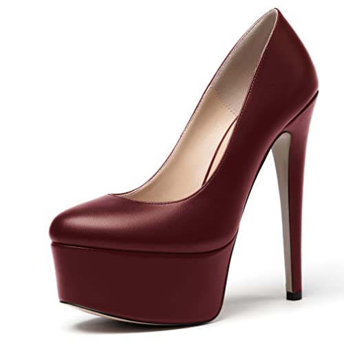 WAYDERNS Women's Round Toe Matte Solid Slip On Platform Stiletto High Heel Pumps Shoes 6 Inch