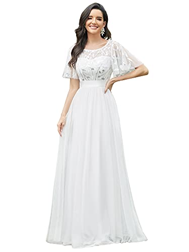 Ever-Pretty Women's Short Sleeve A Line Maxi Formal Party Dress Bridal Dress White US8