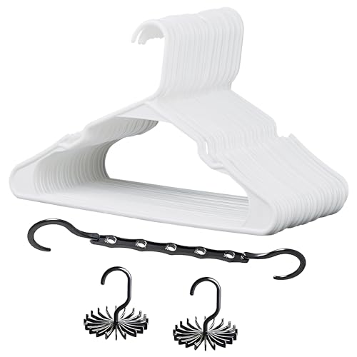 VECELO 25 Pack Plastic Hangers-Clothes Hangers Set with Shoulder Non Slip Notches for Closet Space Saving-Heavy Duty Coat Hanger,White