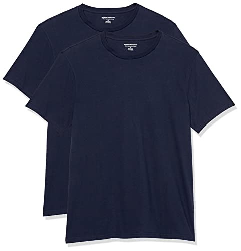 Amazon Essentials Camiseta de Manga Corta, Cuello Redondo y Corte Ajustado Hombre, Pack de 2, Azul Marino, S