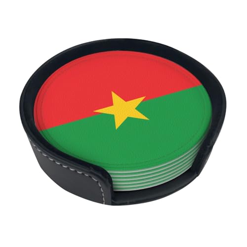 Dessous de Verre imprimé Drapeau du Burkina Faso (Lot de 6) • Dessous de Verre Ronds pour café, bière, vin • Décoration pour la Maison, la Cuisine ou Le Bureau