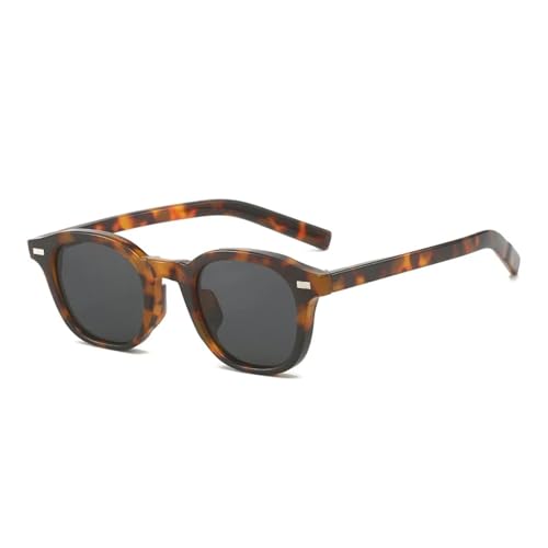 Lunettes de soleil ovales punk vintage pour femme au look gris léopard