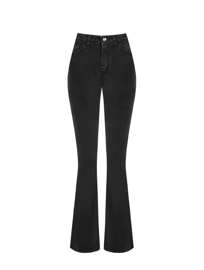 Jean évasé noir femme pantalon denim flare taille haute extensible